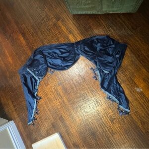 Navy Blue Velvet Tassel Window Valance – Elegant Decorative Swag